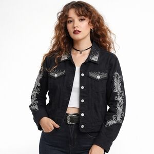 Vintage Y2K Isaac’s Designs Black Rhinestone Jacket Women Size L